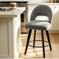Swivel bar Stool, Upholstered Counter Height Stool with Back, Modern 26 Inch Linen Fabric Counter Stool with Solid Rubberwood Legs for Kitchen Island,