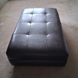 Leather Dark Brown Ottoman With Wooden Feet