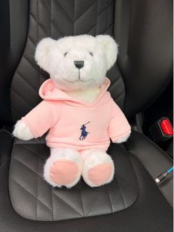 Ralph Lauren Romance Bear Plush White Teddy Bear Pink Polo Hoodie Sweatshirt