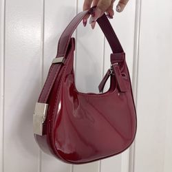 Red Faux Leather Purse Bag Handbag 