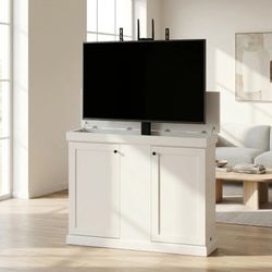 Motorized TV Lift Cabinet for TVs up to 50 Inch, Pop Up TV Lift Console with Remote Control, Hidden TV Cabinet Stand - White