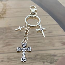Y2k  Silver gothic cross keychain Skater gothic Punk handmade Keychain