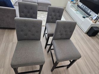 Set of 4 Gray Tufted Counter Stools