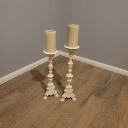 Chippy White Heavy Metal Candle Sticks