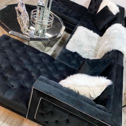 New Double Moda Velvet Black Chaise Sectional /couch /Living room set 💰Take it home with only $39 down! 🚚FREE DELIVERY (Houston ,Dallas, Austin, S