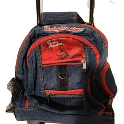 Vintage Harley Davidson Denim Backpack Luggage Rolling Small Book Bag Blue