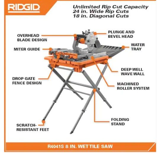 RIDGID 12 Amp 8 in. Blade Corded Wet Tile Saw with Extended Rip