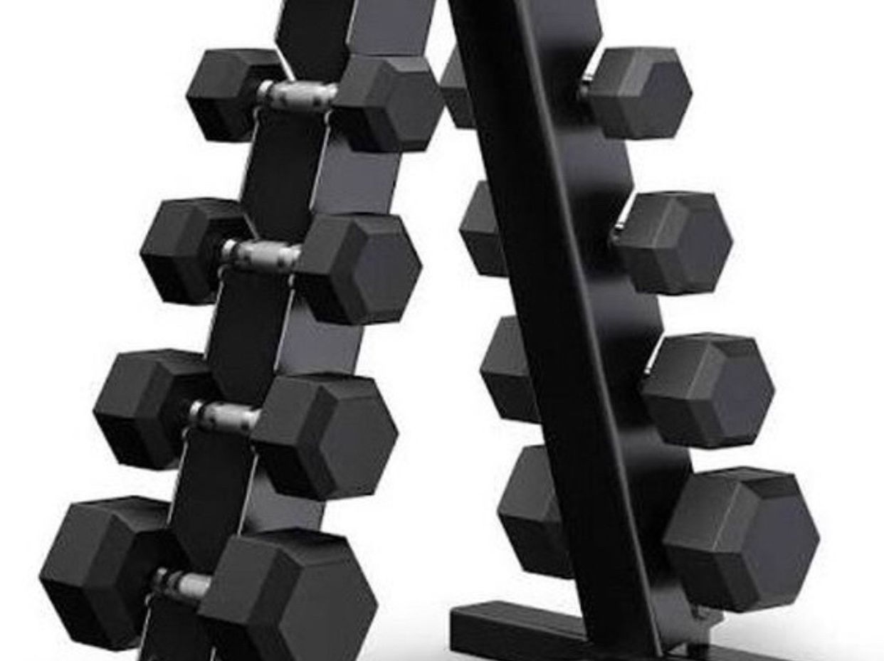 Rubber Dumbbells With Rack 5-30lbs