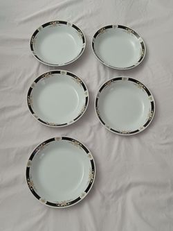 FIVE 7.5 INCH FLAT BOWL TYPE CROWN MING FINE CHINA PLATES