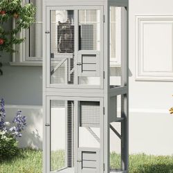 64 Inch Catio Outdoor Cat Enclosure, Large Cat House for Outdoor Cats with Updated Framework Structure, Windows and Wheels, Outside Cat Patio Cattery 