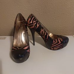Pink and Black Sparkle Zebra Print Stilettos
