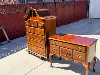 Vintage original wood 2 piece hutch/ Dresser / desk / cabinet 10 drawer chest
