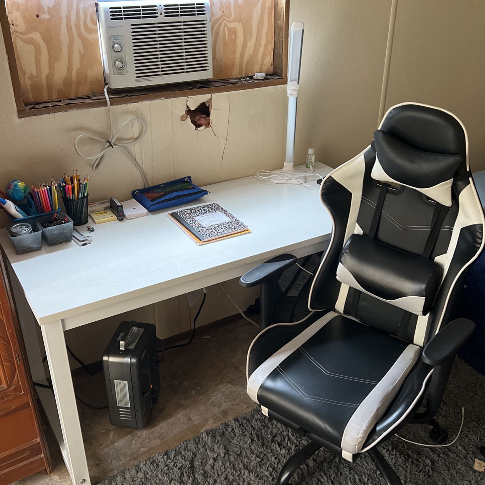 Large Desk and Adjustable Lamp.  (The chair is the photo was sold. )