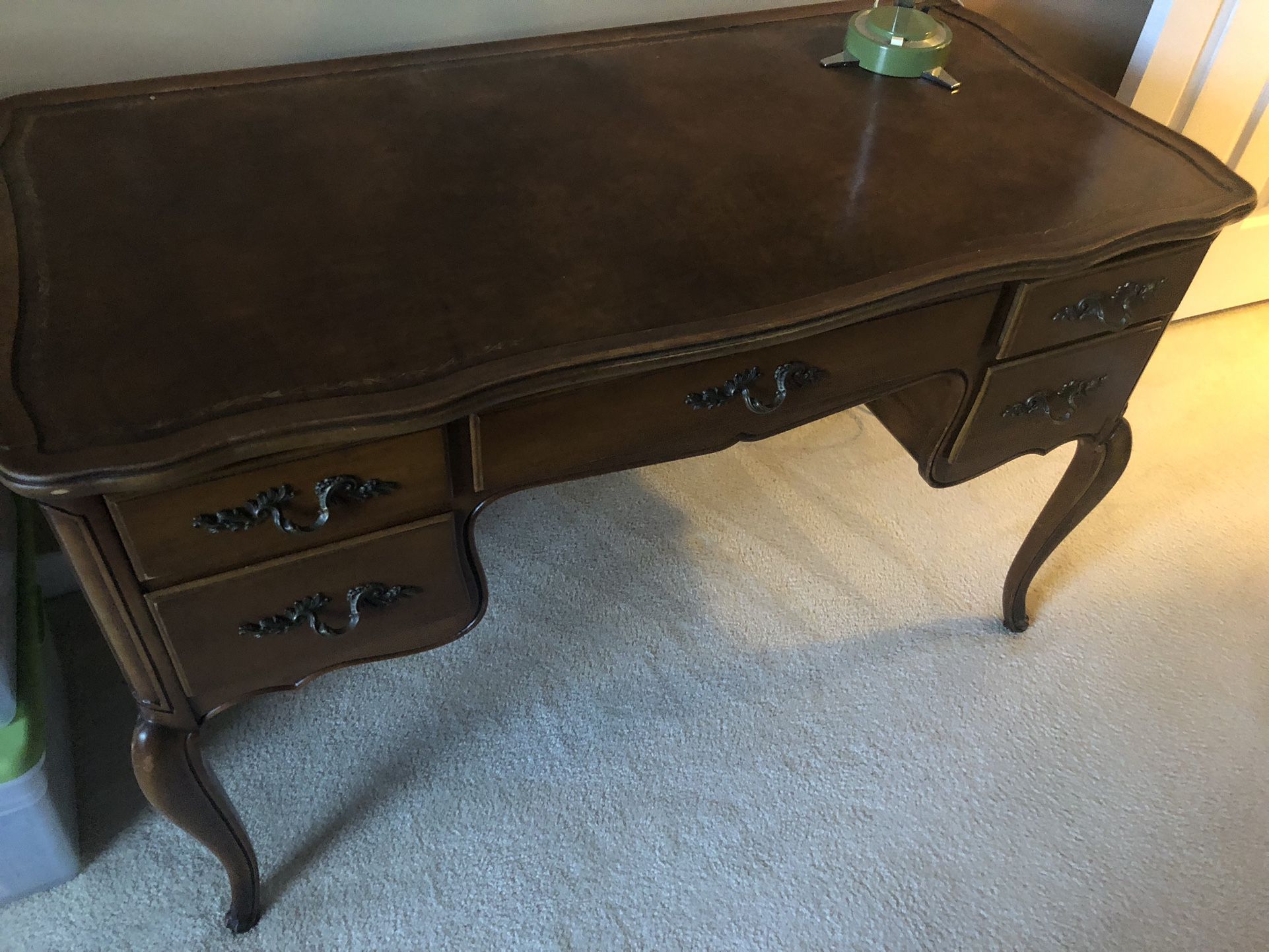 Desk With Leather Surface,  Vintage Over 70 Years Old In Excellent Condition 