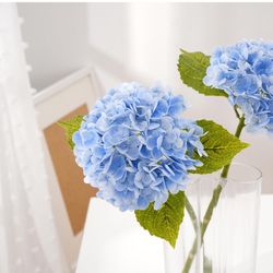 u 4Pcs Real Touch Hydrangea Artificial Flowers, Blue & White Fake Hydrangea Flowers, 21" Lifelike Latex Faux Hydrangea Flowers for Wedding Bouquet Hom