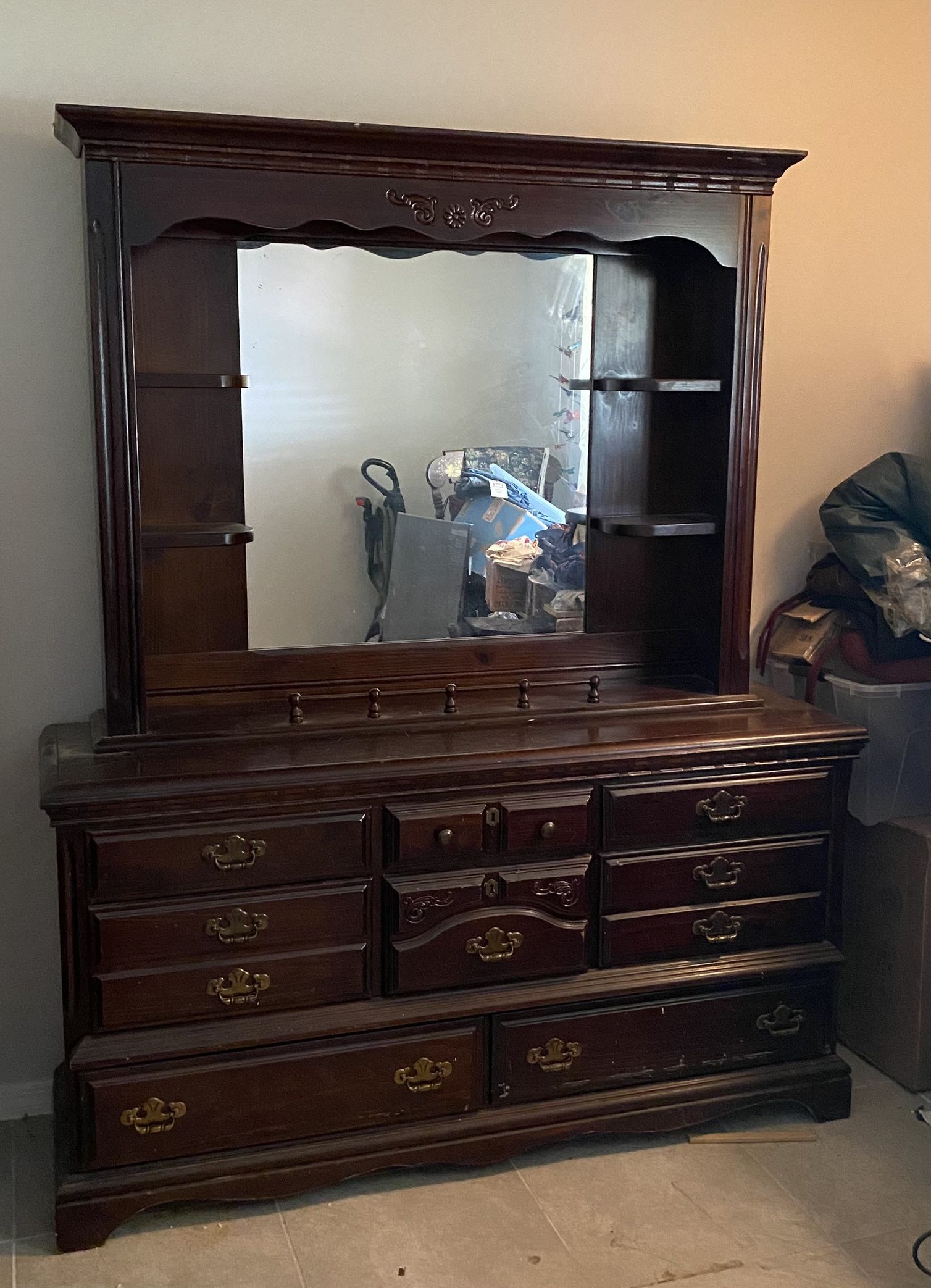 Vintage Mirror 2 Pieces Bureau Oak Wood Well Made