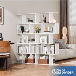 Tall Unique  Bookcase with 5-Tier Display Shelf for Living Room Office, White S-42