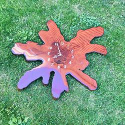 Vintage Handmade Tree Log Slab Slice Lacquer Wall Clock 34” x 29.5”