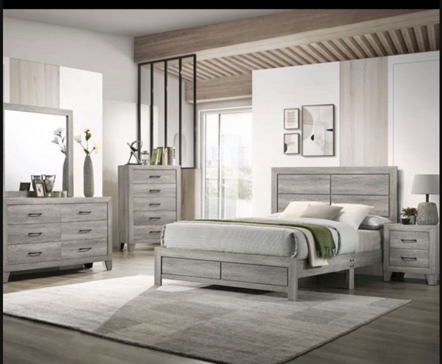 4- Pc Bedroom set Dresser,Mirror Nightstand (1) Queen size bed frame Not including Mattress and Box Sp