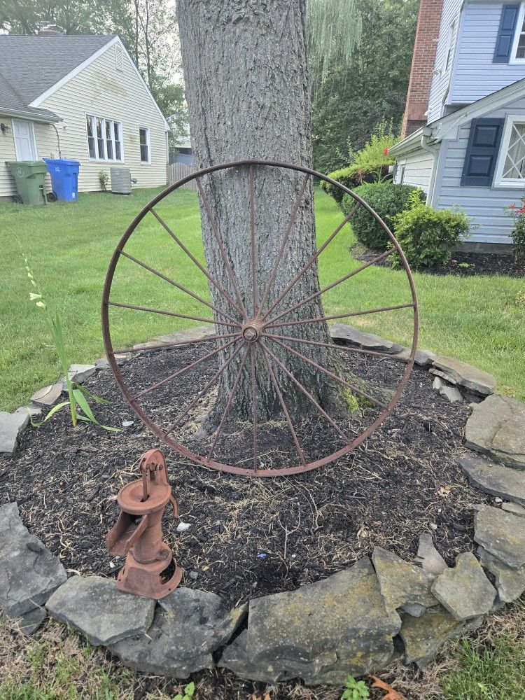 Large Rustic Cast Iron Wagon Wheel