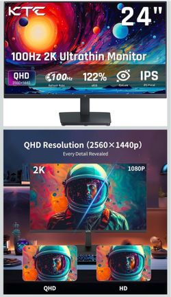 Dual 24” KTC 2K QHD Monitors + Dual Monitor Arm (Complete Setup)