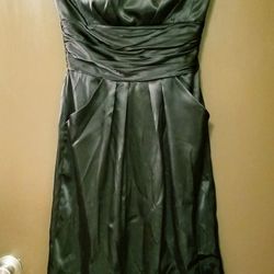 David's Bridal Black Satin Strapless Dress with Pockets.