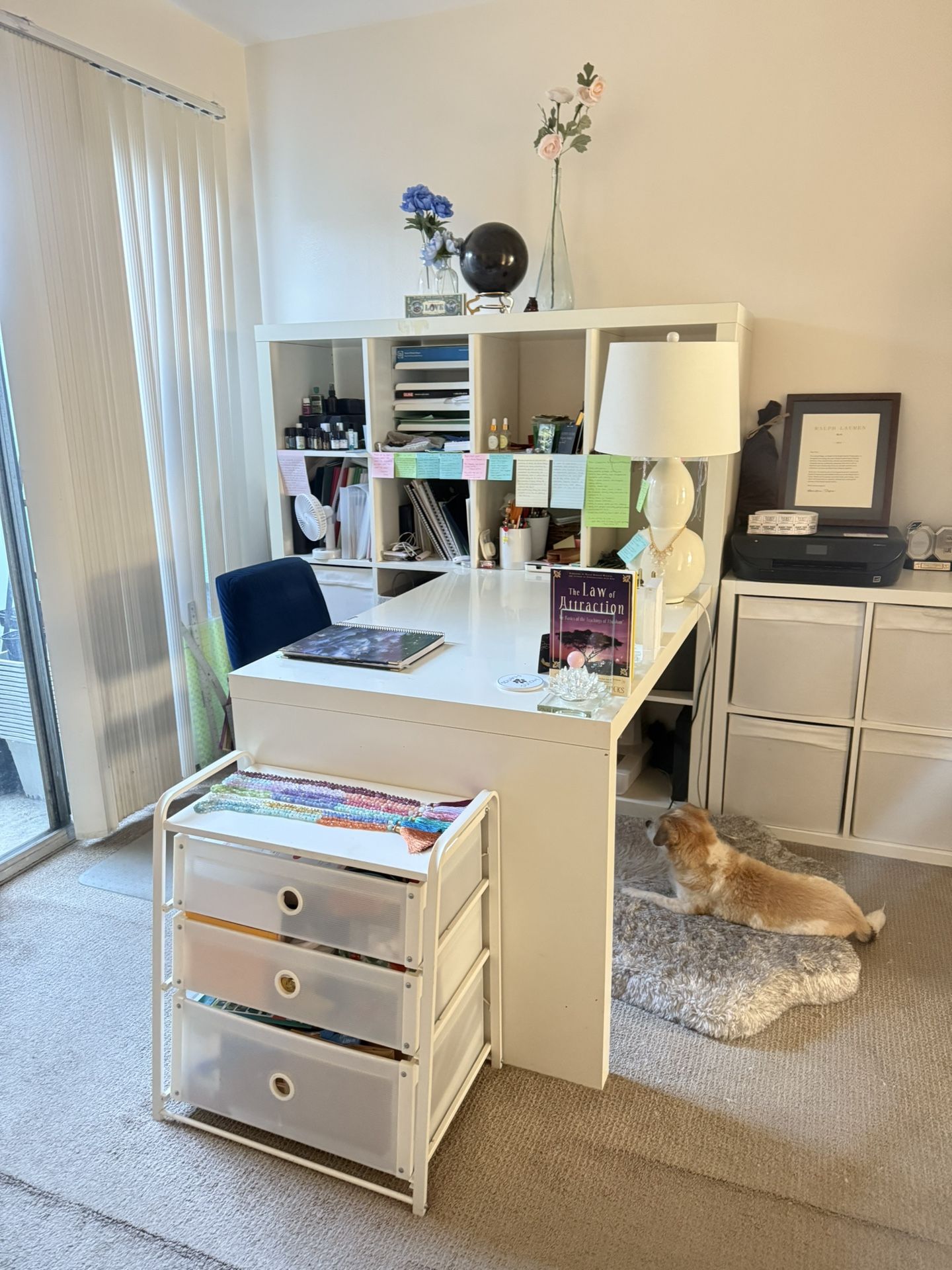 White IKEA Expedit Shelf Storage with Desk (previous generation of Kallax)