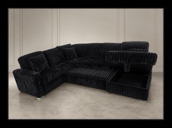 BLACK CORDUROY SLEEPER SECTIONAL 😍😍😍 ONLY $1 down!!
