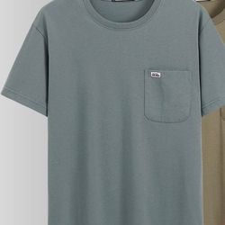 Summer lightweight pure cotton short-sleeved T-shirt for middle-aged and elderly men. Dad's style. Loose half-sleeved round-neck with pockets. Solid c