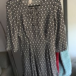 H&M Black And White Women’s Girl’s Midi Dress With Sleeves