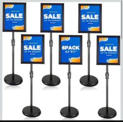 6 Pack Sign Holder Stand - 8.5 ×11 inch Standing Display Sign Stand, Adjustable Poster Sign Holder Heavy Duty Pedestal Floor Sign Stand, Snap Open Fra