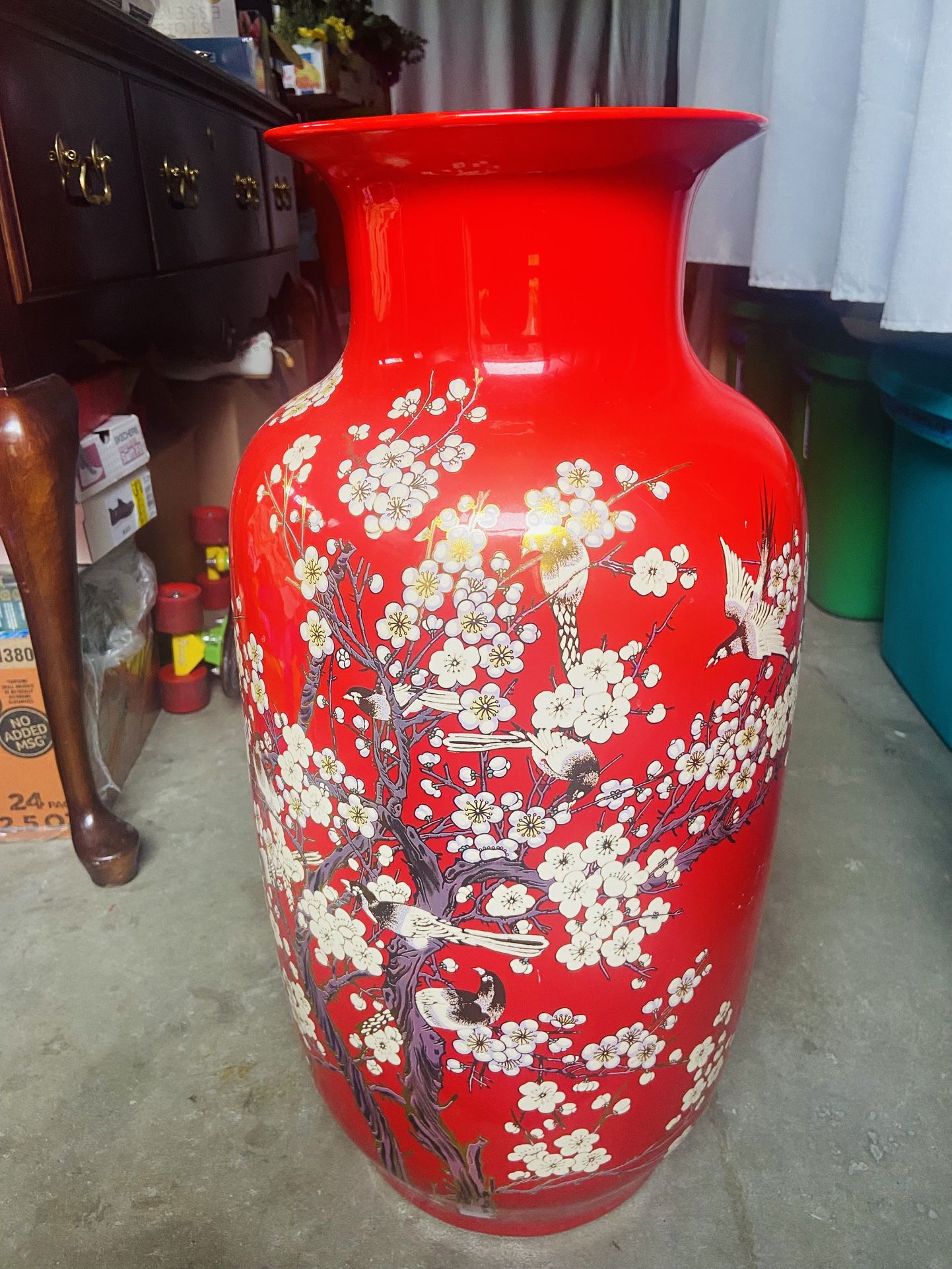 Large Ceramic Floor Vase,Flower Vase Handmade Home Decorative Vase,Height 24 Inches ,LENGTH 9 Inches ,Red