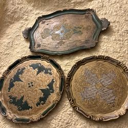 3 Vintage  Florentine Italian Serving Trays