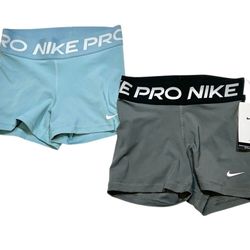 Nike Pro Dri-FIT 3" Training Shorts Women Lot 2 Pack Mid Rise Gray Blue XS