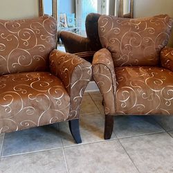 NEW Gorgeous (2) high quality Chairs Brown wSwirl pattern 