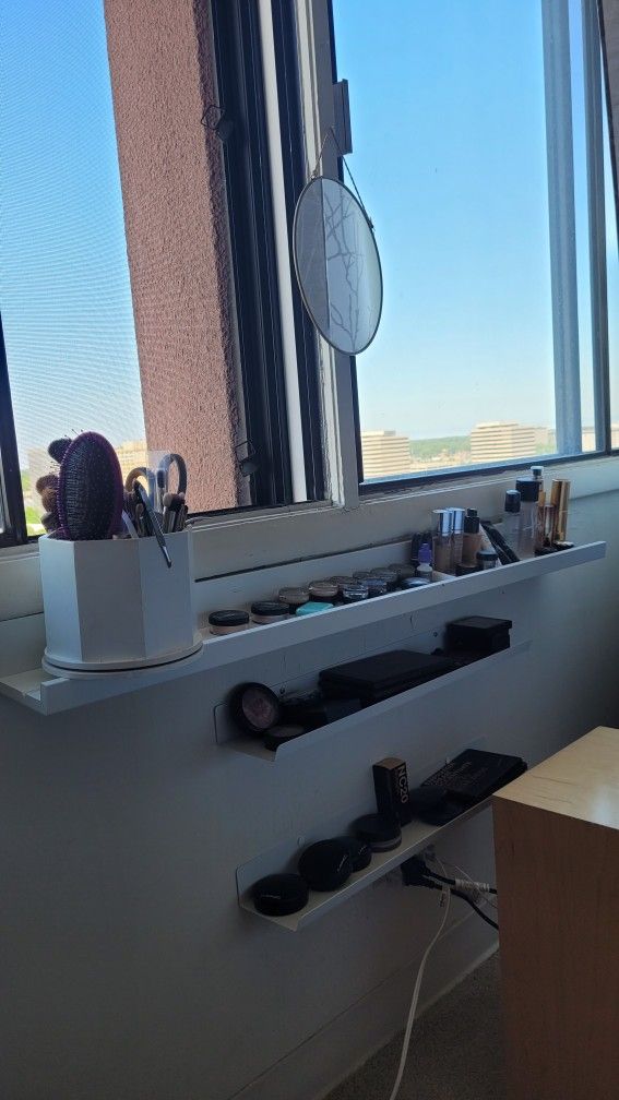 White Long Narrow SHELF FLOATING BOOKCASE MAKE UP STATION