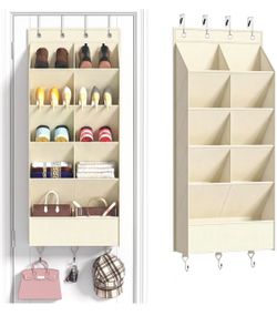 Over the Door Shoe Organizer, 5 Tiers with 9 Compartments, Beige