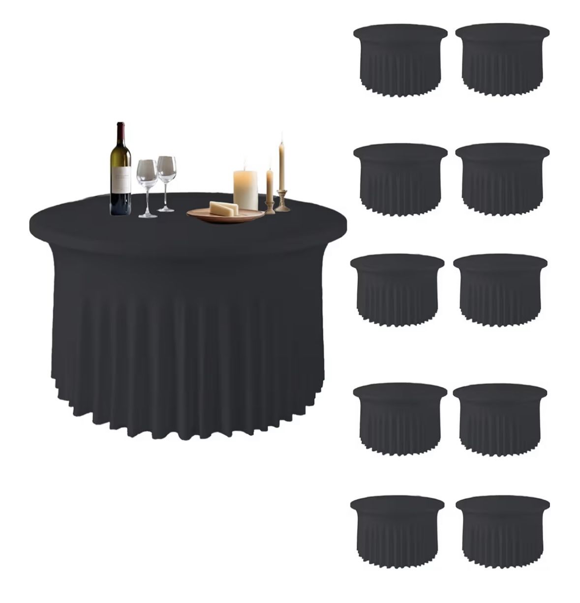 120” Round Spandex Tablecloths - 10 Pk Black