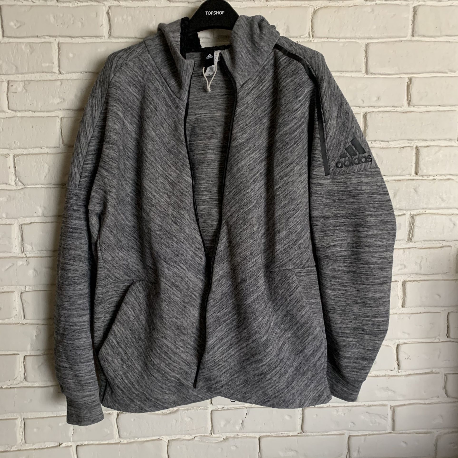 Gray Adidas Zip Up Hoodie Sweater XL