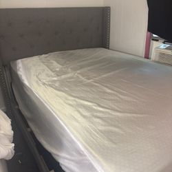 Full size Gray frame and head board with mattress (NEED GONE ASAP)