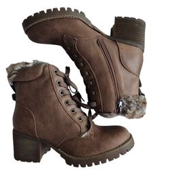 Steve Madden Women's Brown Lace Up With Zipper Faux Fur Size 9