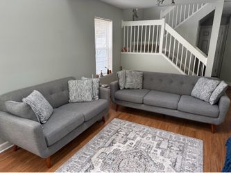 Bettie Gray Sofa & Loveseat Set – 86” & 65” – Mid-Century Modern – Excellent Condition