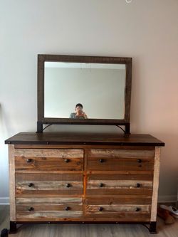 Bedroom Set Dresser, Stands, & Bedframe Brown Wood