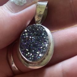 Titanium Blue Druzy Quartz Pendant And Earrings 