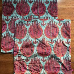 Good Earth Turquoise/Red Pomegranate Blooms Print Chenille 2 Pillow Cover. 