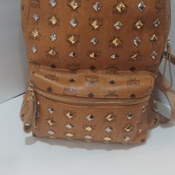 MCM Cognac Colored Leather Stark Studded Backpack 