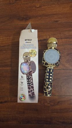 UP-TECH Bluetooth Karaoke Microphone – 2-in-1 Mic & Speaker, Rhinestone Leopard