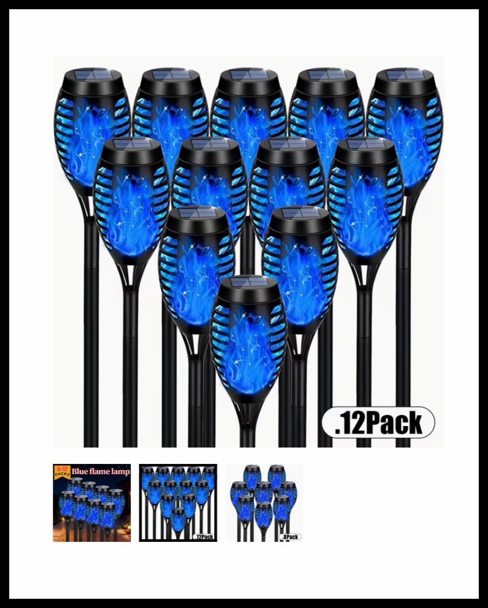 12 Pk Blue Flickering Solar Torch Lights