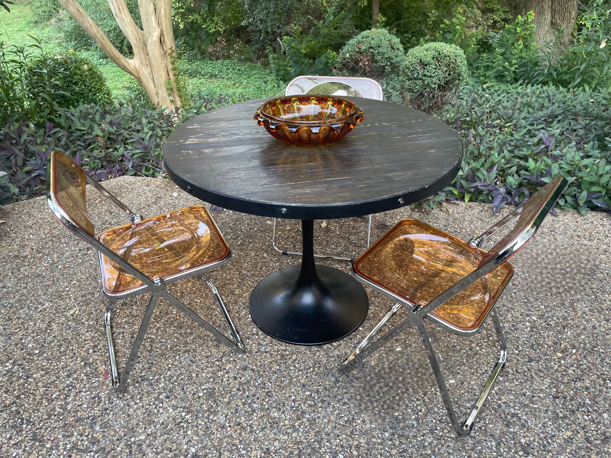 Tulip Style Metal Industrial Dining Table + Optional Retro Acrylic Orange Chairs –