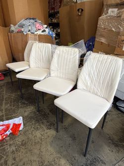 White Leather Dining Chair Set of 4